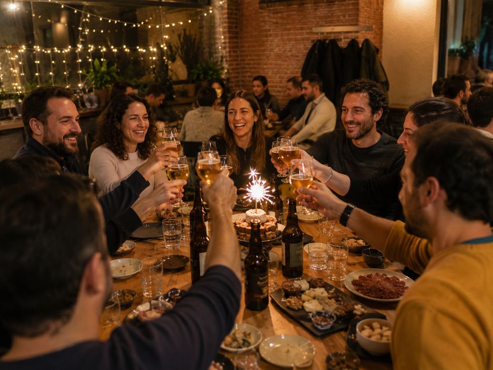 Grup brindant amb cervesa artesana